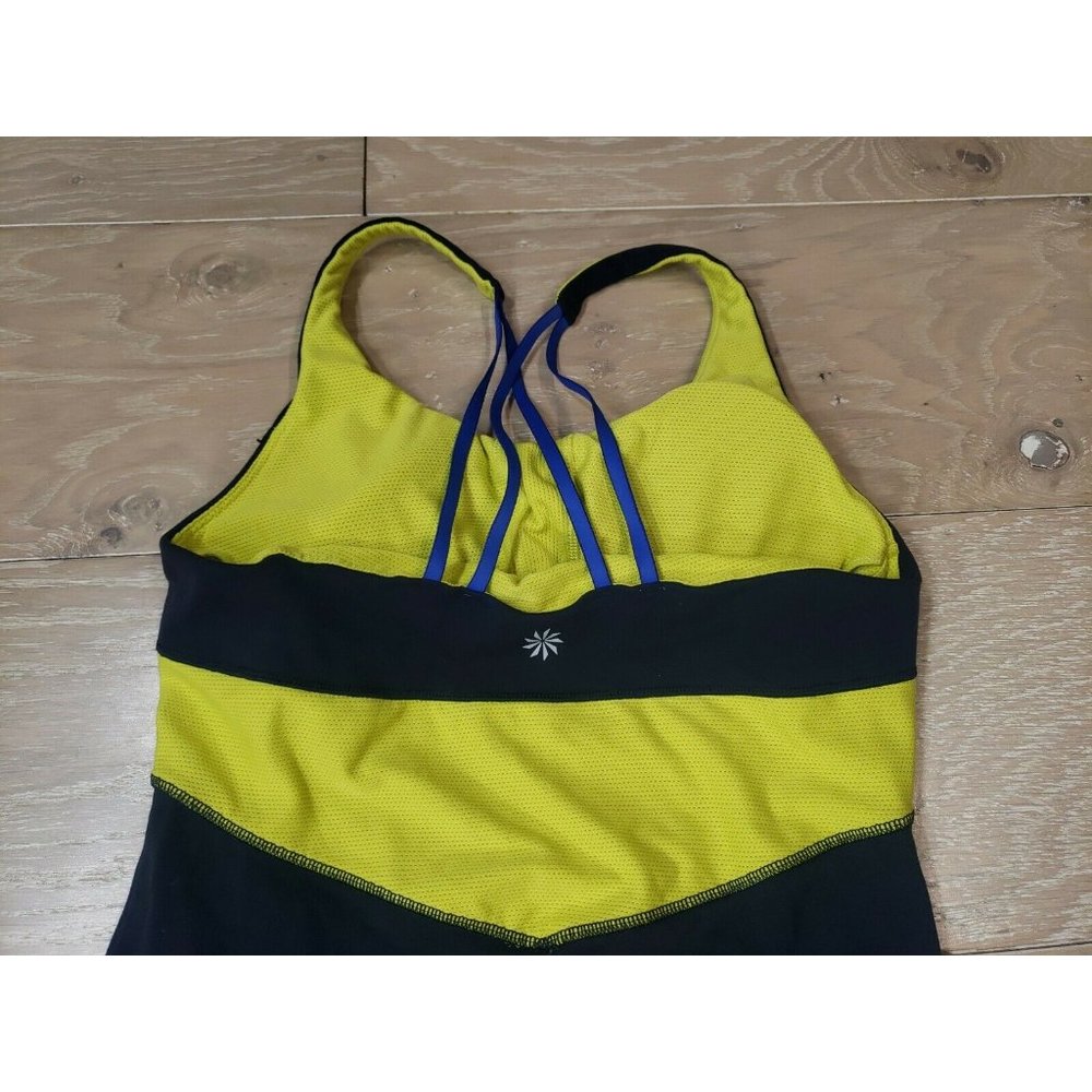 Athleta Tank Top XS Bra Blue Yellow Yoga Gym Padded Bra - Picture 5 of 7